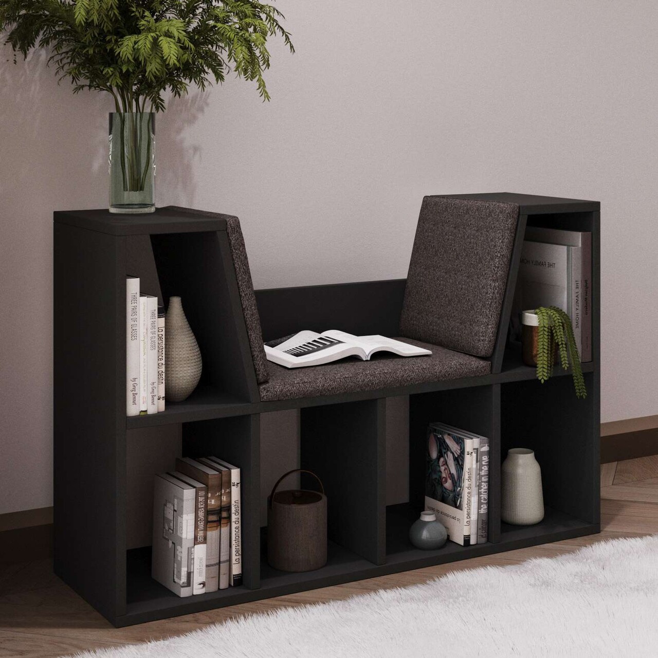 Corp biblioteca, Hanah Home, Livora, 103x63x30 cm, Antracit - imagine 6